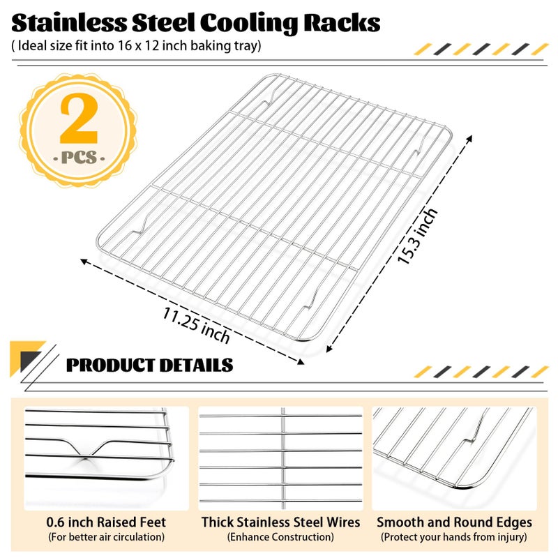 P&P CHEF Cooling Baking Rack Pack of 2, Stainless Steel Cooling Racks for Cooking Baking Roasting Grilling Drying, Dense Wires & Smooth Edge, Easy to clean, Silver, 15.3" x 11.25" - Image 2